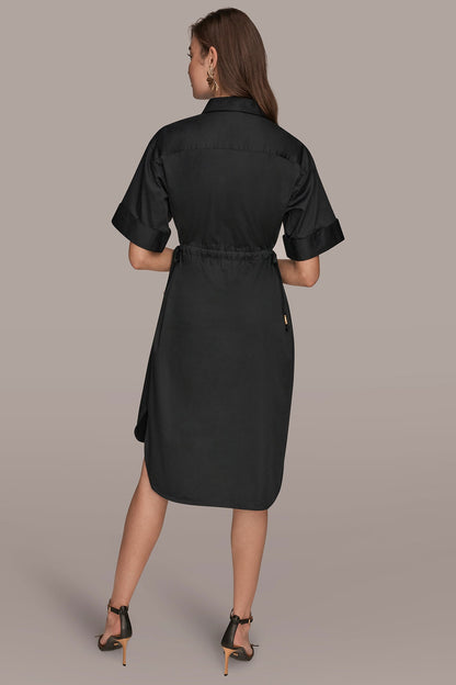 Donna Karan COTTON-SATEEN DRAWSTRING SHIRT DRESS