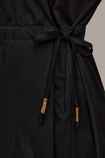 Donna Karan COTTON-SATEEN DRAWSTRING SHIRT DRESS