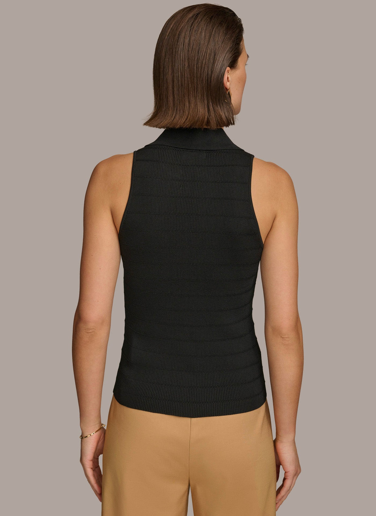 Donna Karan TEXTURE SWEATER WITH  GOLD BUTTONS