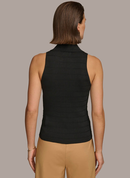Donna Karan TEXTURE SWEATER WITH  GOLD BUTTONS