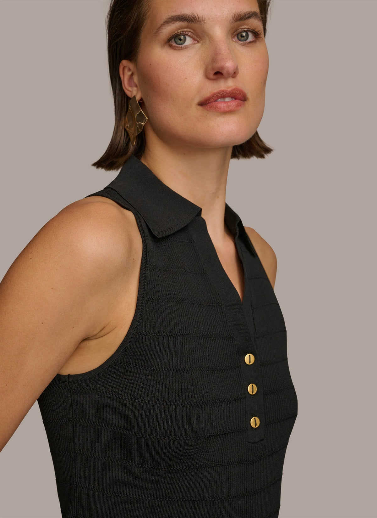 Donna Karan TEXTURE SWEATER WITH  GOLD BUTTONS