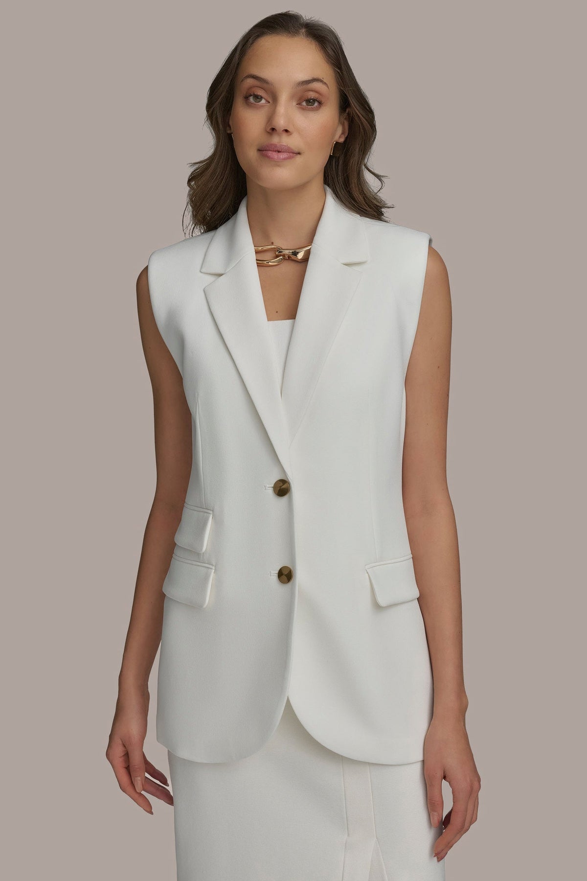 Donna Karan BUTTON VEST WITH POCKET DETAIL