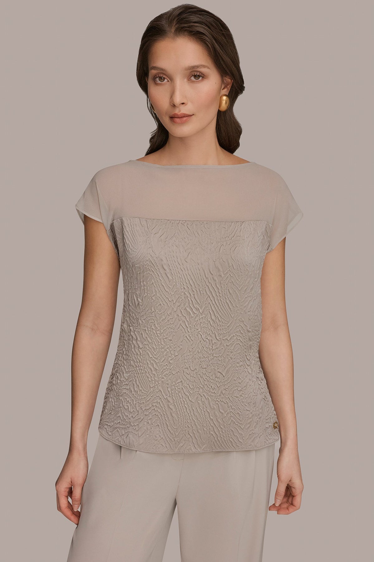 Donna Karan MESH AND JACQUARD BLOUSE