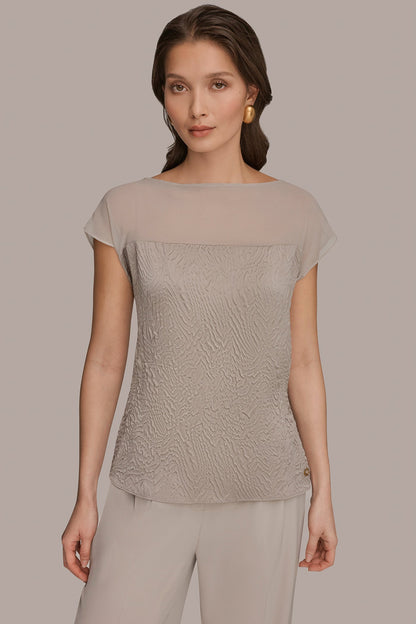 Donna Karan MESH AND JACQUARD BLOUSE