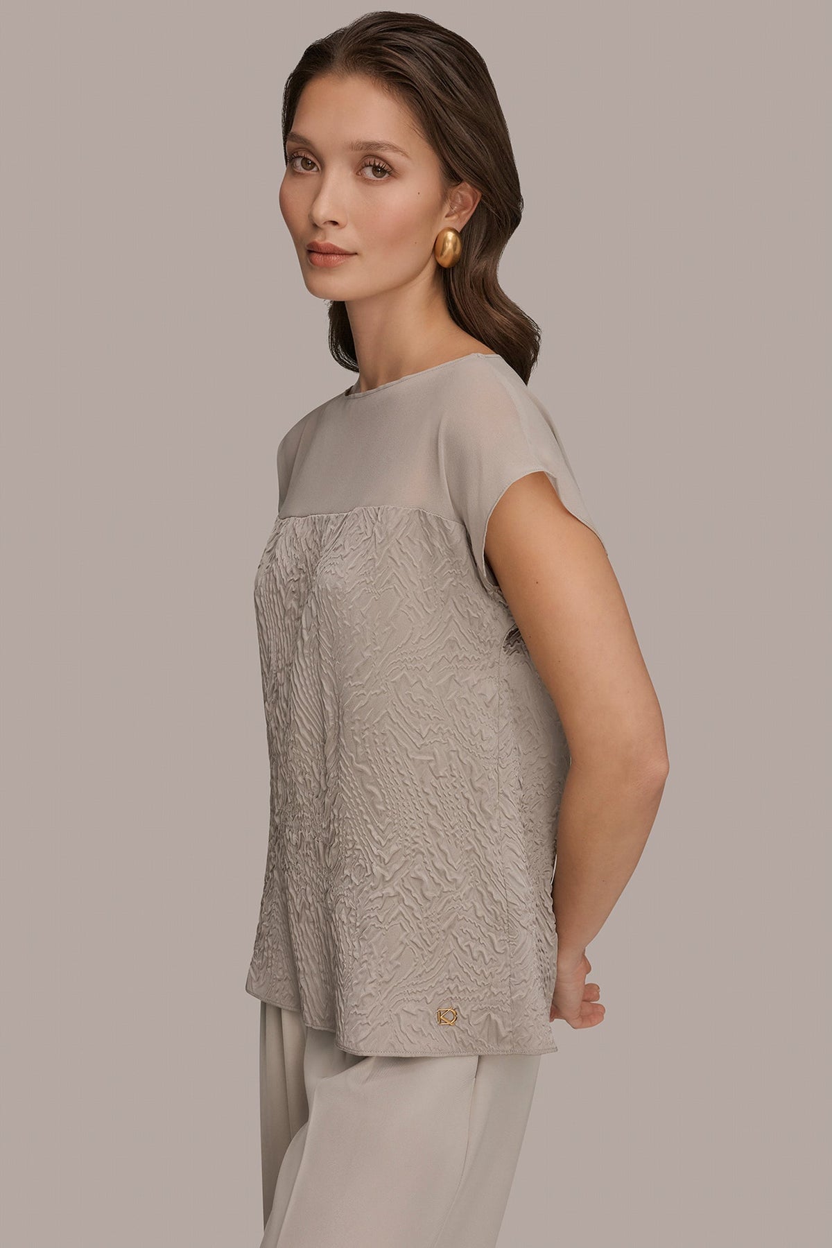 Donna Karan MESH AND JACQUARD BLOUSE