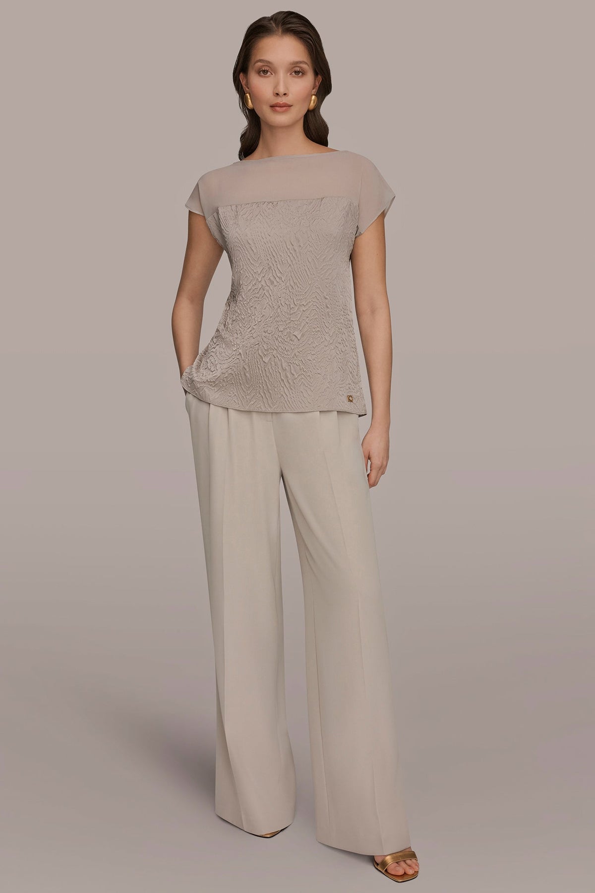 Donna Karan MESH AND JACQUARD BLOUSE