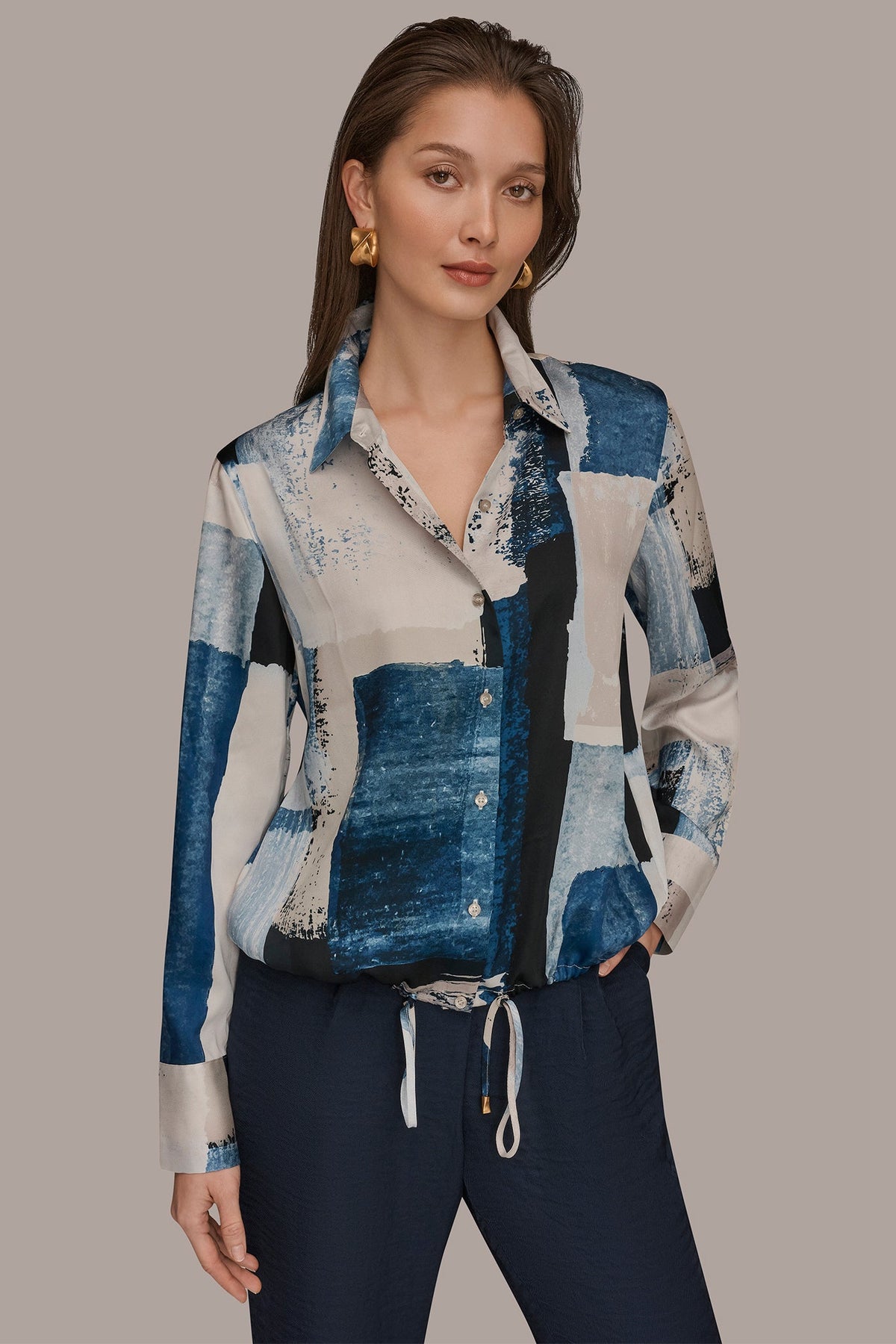 Donna Karan DRAWSTRING HEM BLOUSE