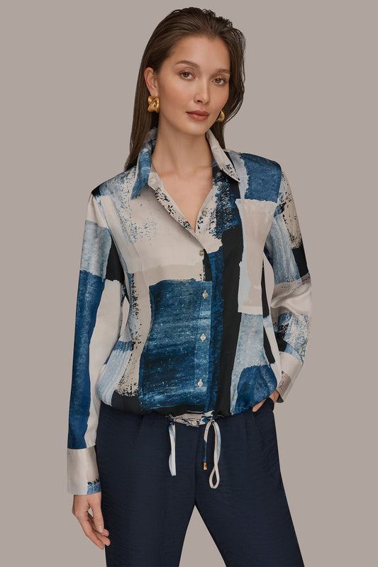 Donna Karan DRAWSTRING HEM BLOUSE