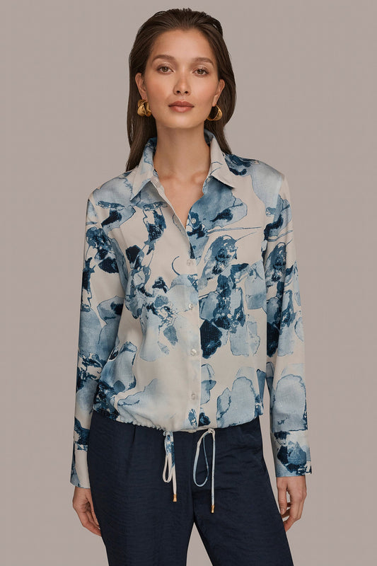 Donna Karan DRAWSTRING HEM BLOUSE