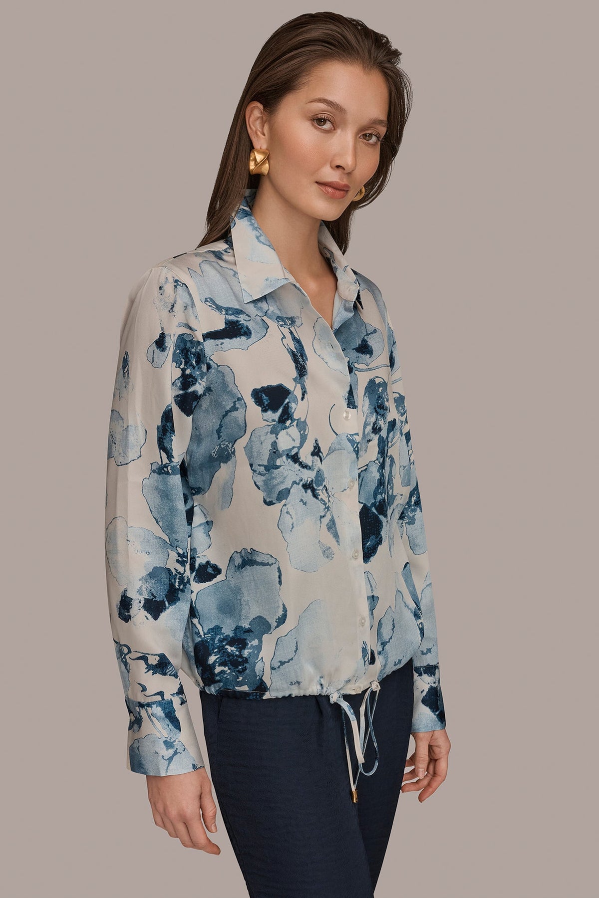 Donna Karan DRAWSTRING HEM BLOUSE