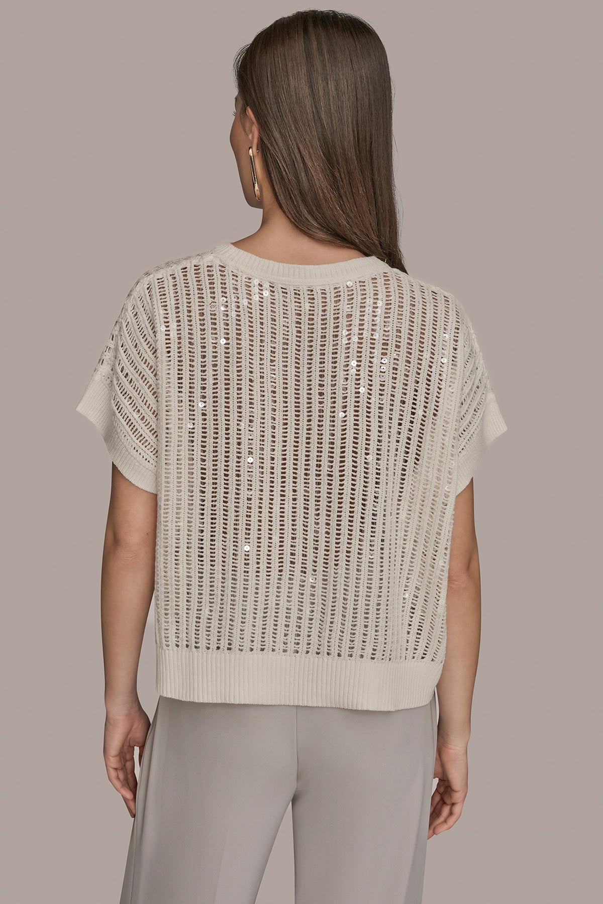 Donna Karan COTTON-BLEND SEQUIN OPEN-KNIT SWEATER
