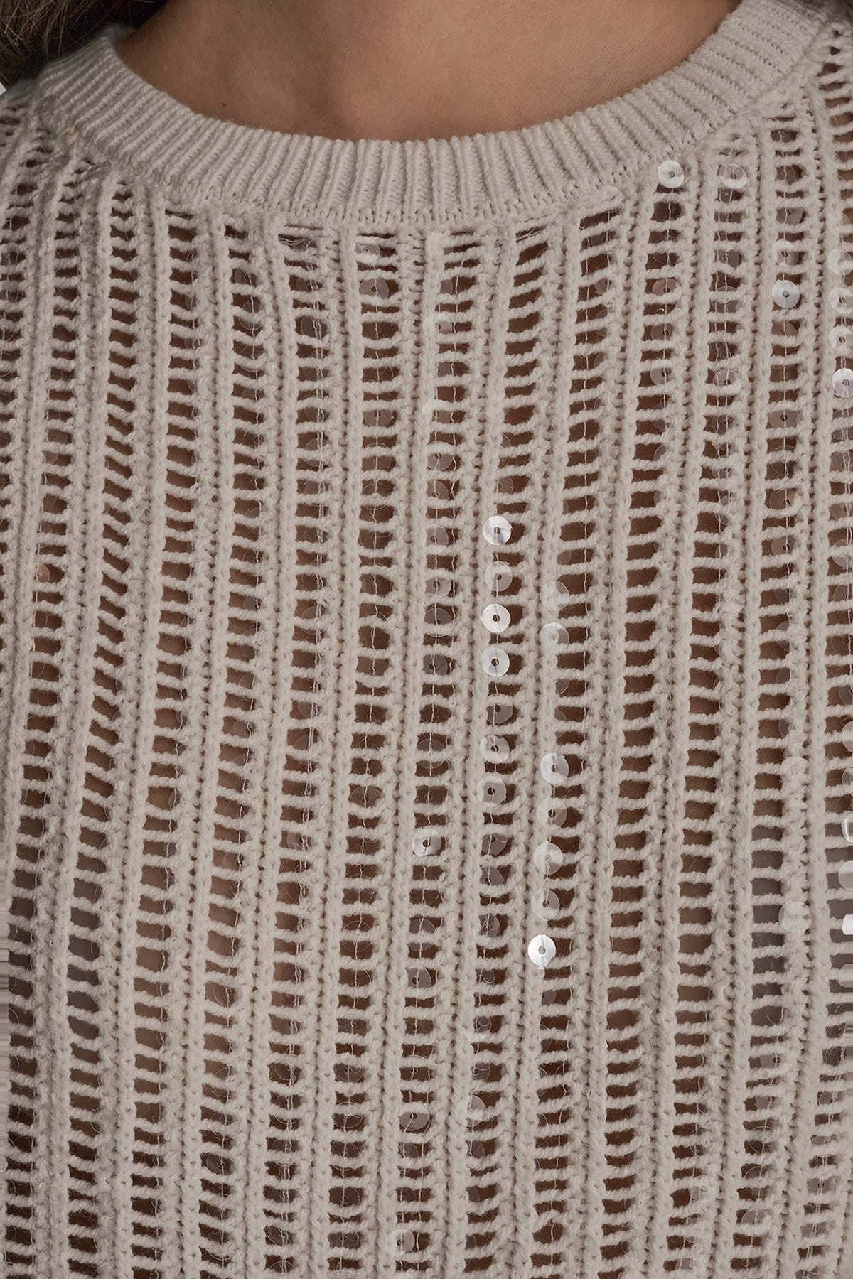 Donna Karan COTTON-BLEND SEQUIN OPEN-KNIT SWEATER