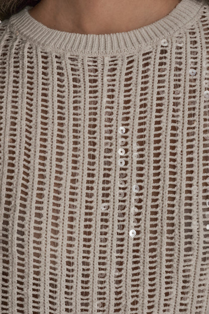 Donna Karan COTTON-BLEND SEQUIN OPEN-KNIT SWEATER