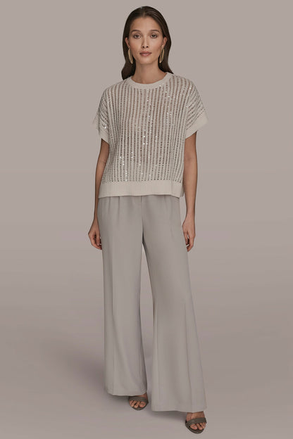 Donna Karan COTTON-BLEND SEQUIN OPEN-KNIT SWEATER