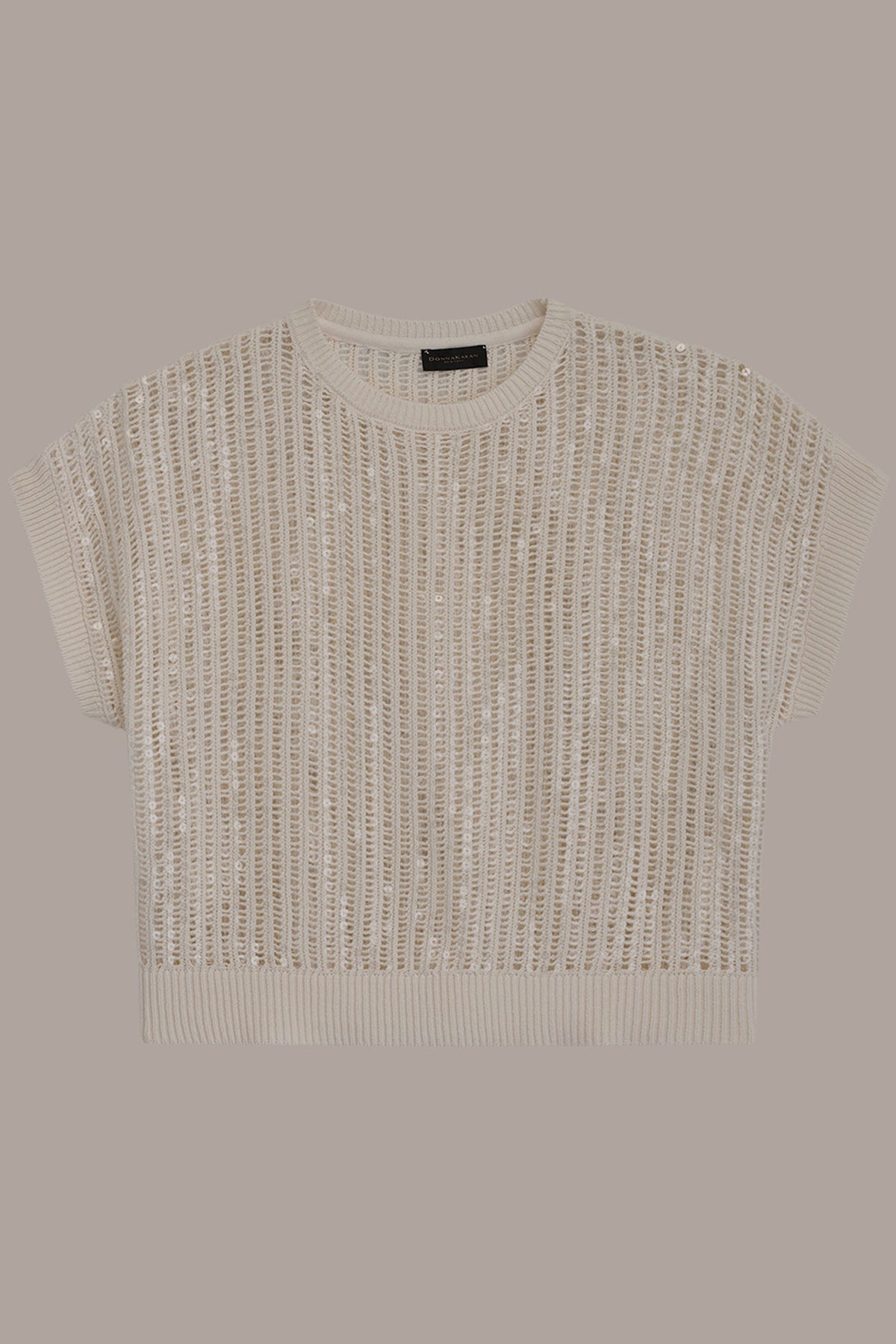 Donna Karan COTTON-BLEND SEQUIN OPEN-KNIT SWEATER