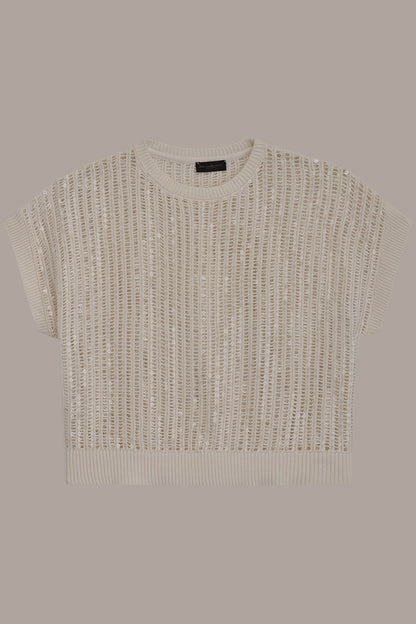 Donna Karan COTTON-BLEND SEQUIN OPEN-KNIT SWEATER