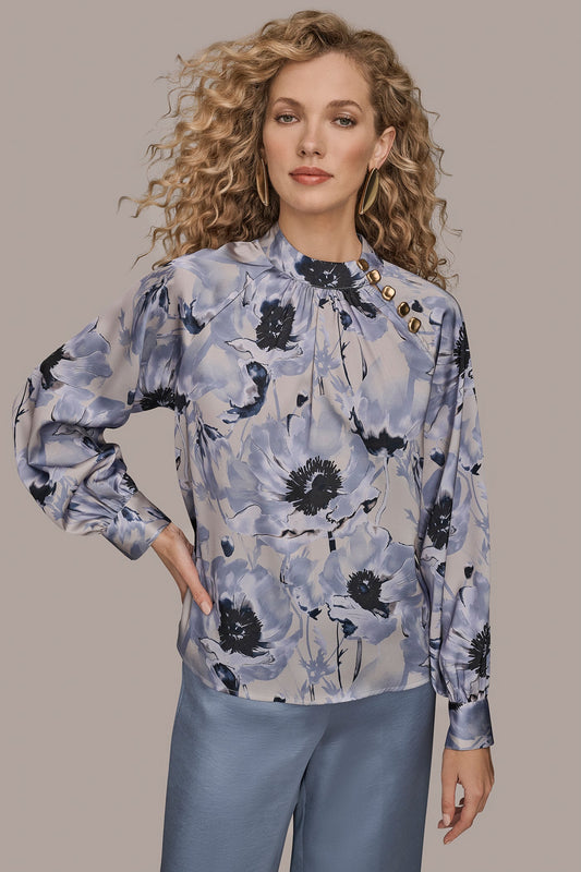 Donna Karan BUTTON-NECK BLOUSE