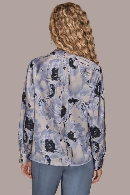 Donna Karan BUTTON-NECK BLOUSE