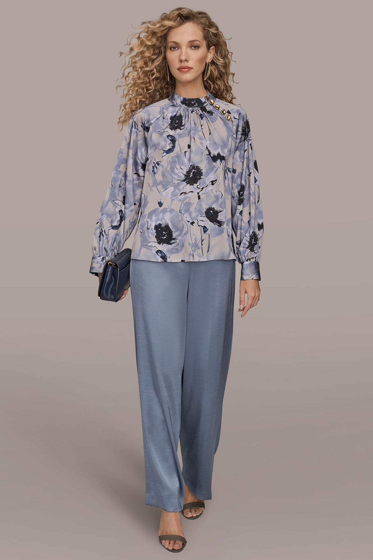 Donna Karan BUTTON-NECK BLOUSE