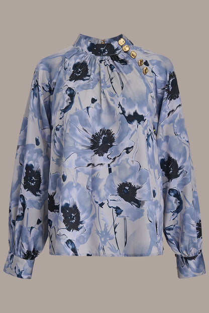 Donna Karan BUTTON-NECK BLOUSE