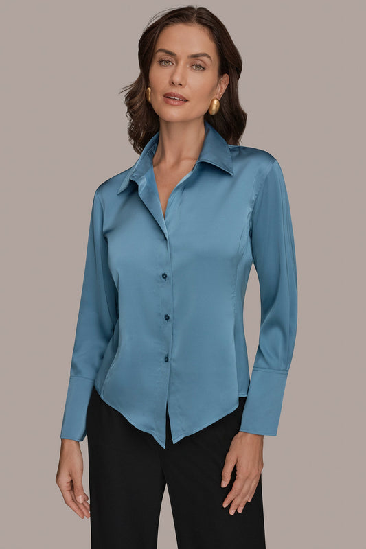 Donna Karan SATIN HIGH-LOW BLOUSE