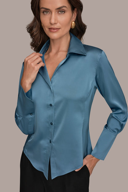 Donna Karan SATIN HIGH-LOW BLOUSE