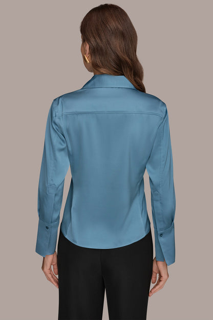 Donna Karan SATIN HIGH-LOW BLOUSE