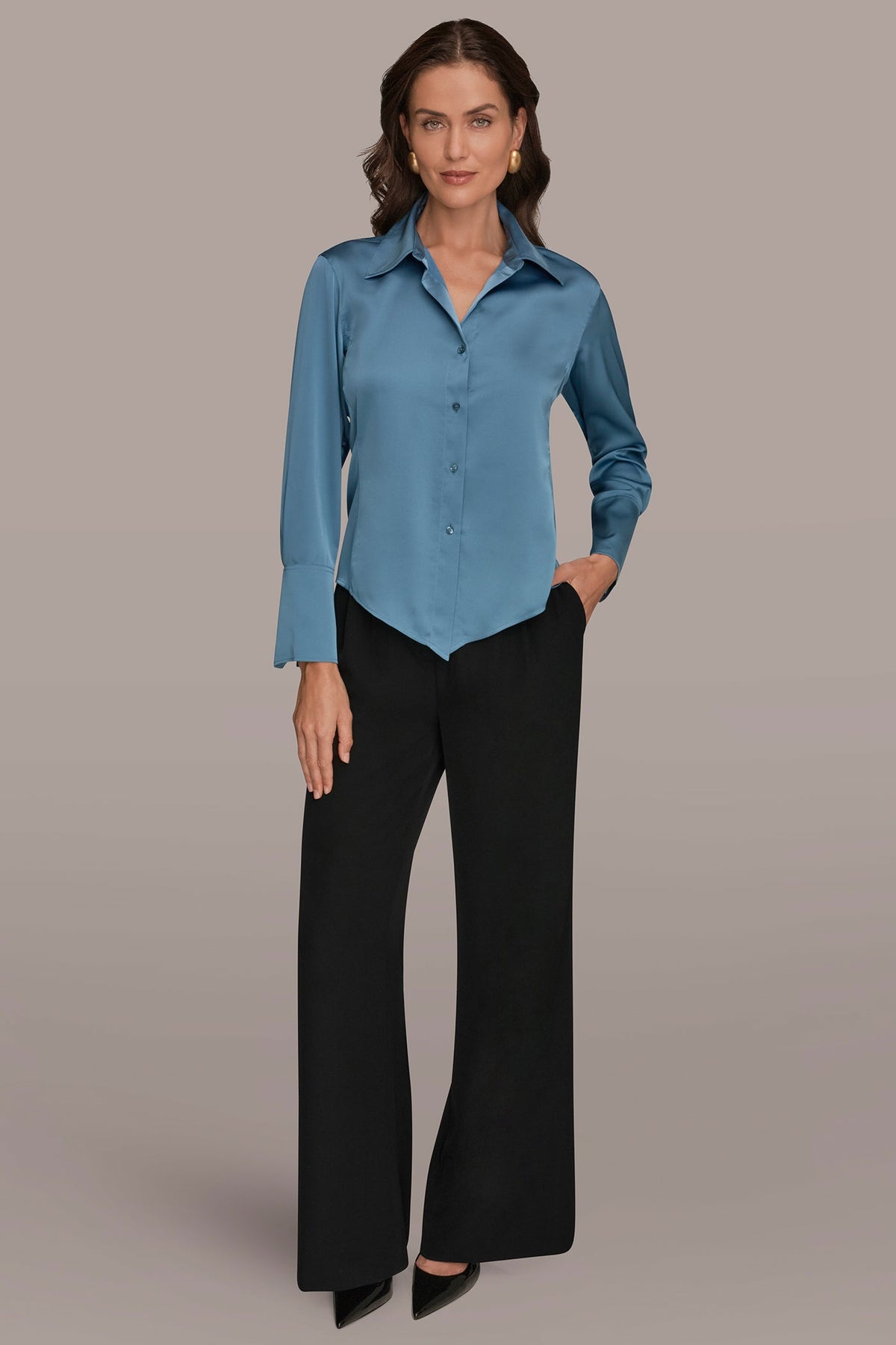 Donna Karan SATIN HIGH-LOW BLOUSE