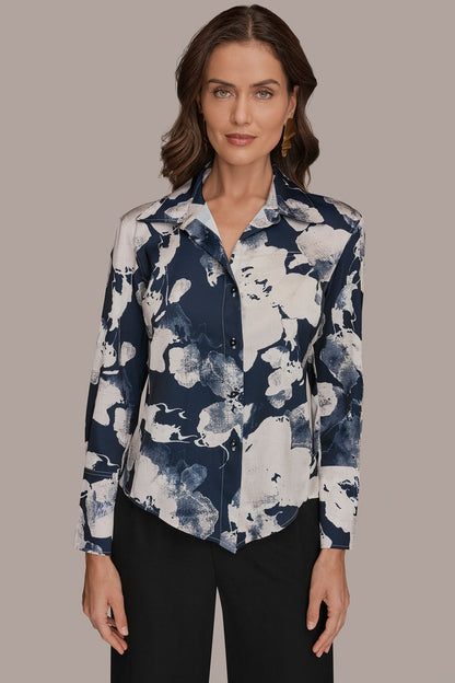 Donna Karan FLORAL PRINT HIGH-LOW BLOUSE