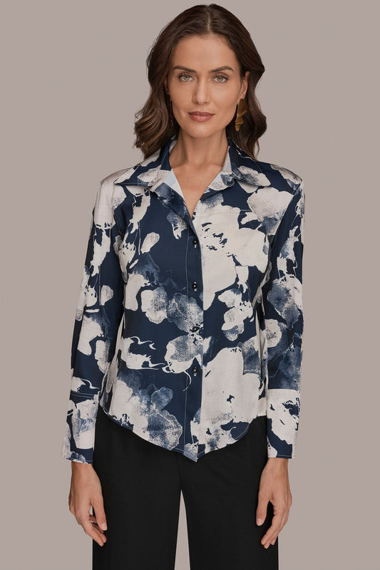 Donna Karan FLORAL PRINT HIGH-LOW BLOUSE