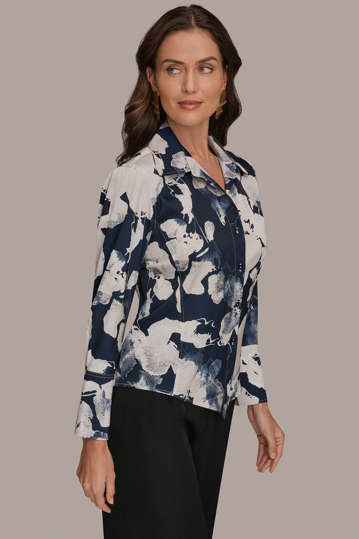 Donna Karan FLORAL PRINT HIGH-LOW BLOUSE