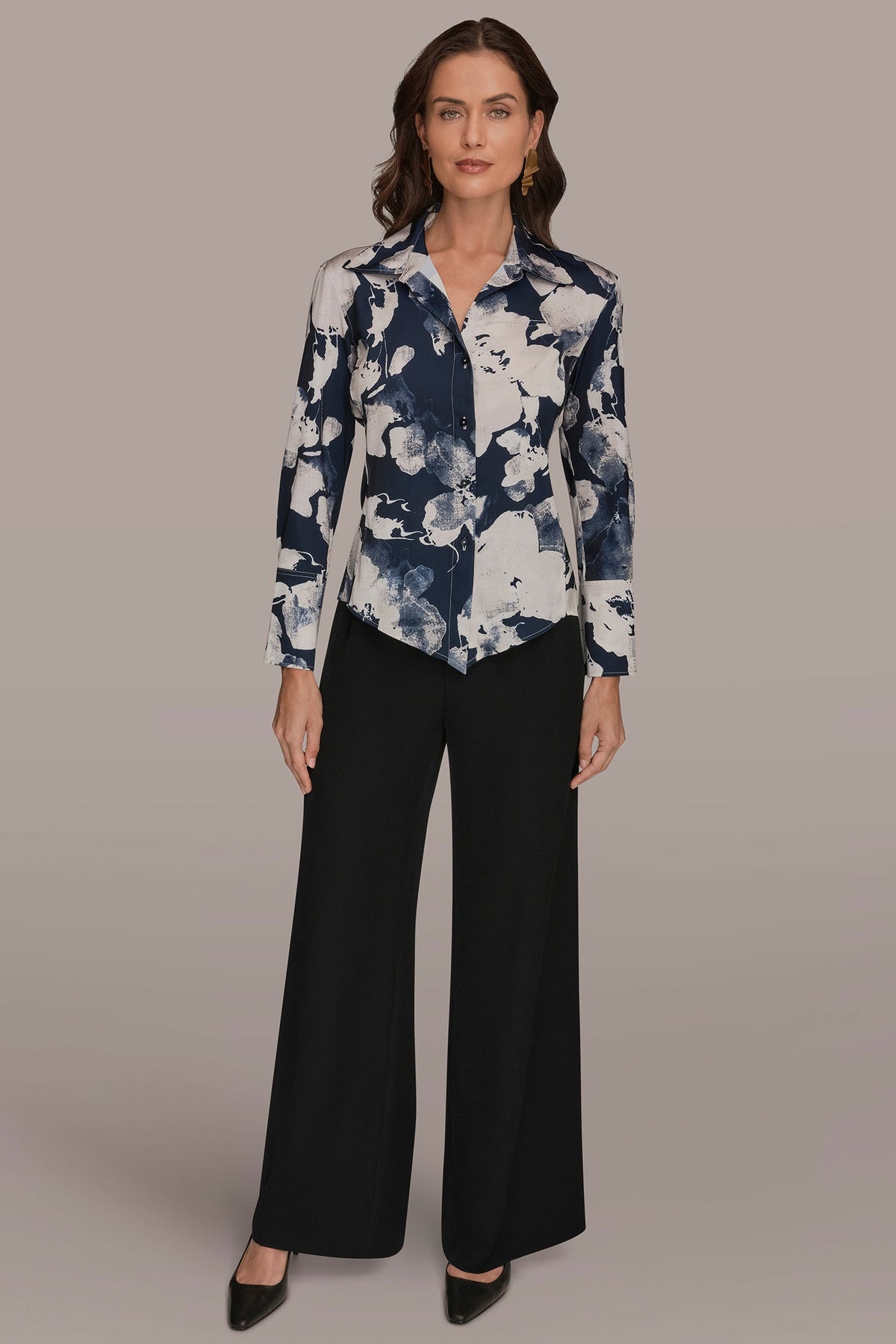 Donna Karan FLORAL PRINT HIGH-LOW BLOUSE