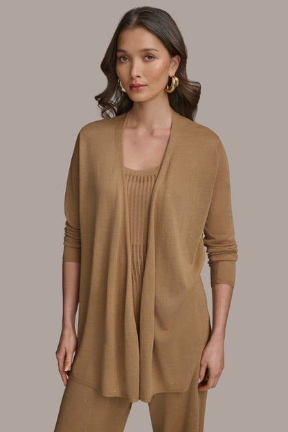 Donna Karan LONG SLEEVE RIB OPEN CARDIGAN