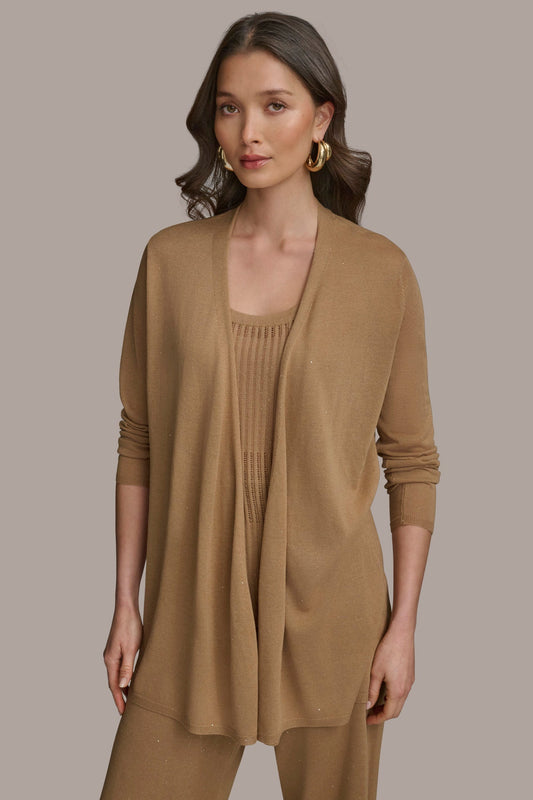 Donna Karan LONG SLEEVE RIB OPEN CARDIGAN