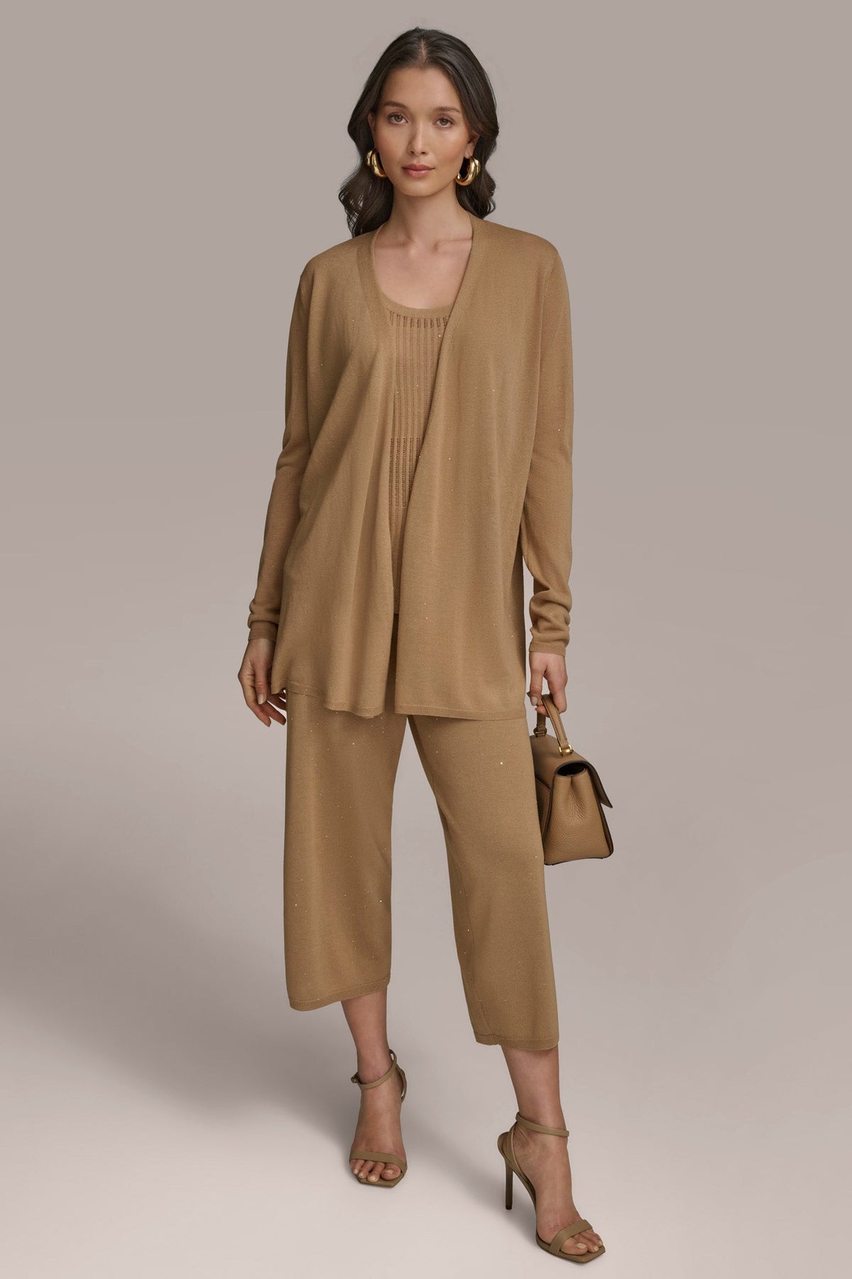 Donna Karan LONG SLEEVE RIB OPEN CARDIGAN