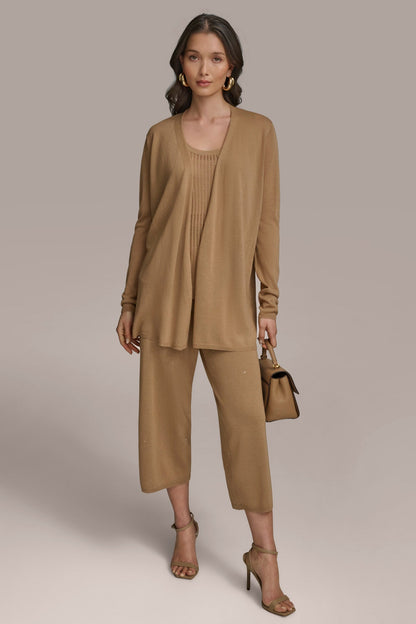 Donna Karan LONG SLEEVE RIB OPEN CARDIGAN