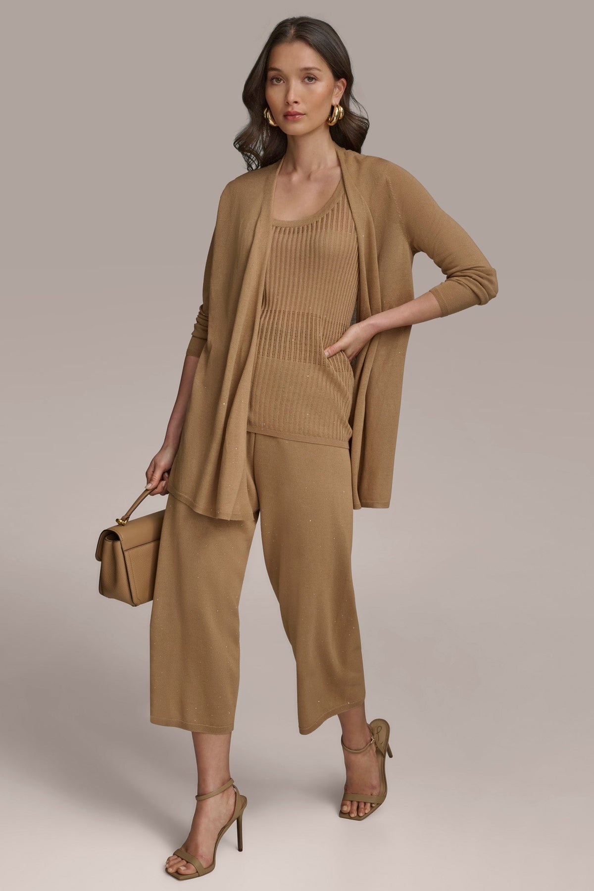 Donna Karan LONG SLEEVE RIB OPEN CARDIGAN