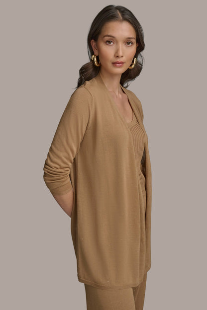Donna Karan LONG SLEEVE RIB OPEN CARDIGAN