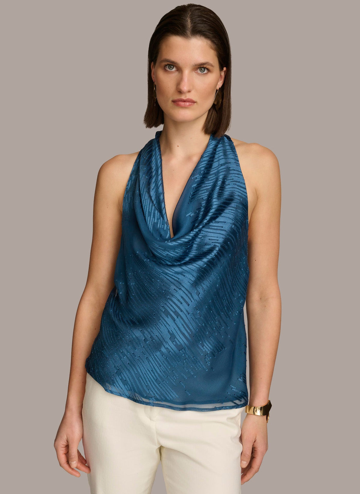Donna Karan BURNOUT COWL NECK TOP
