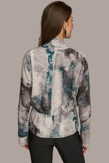 Donna Karan PRINTED FAUX WRAP BLOUSE