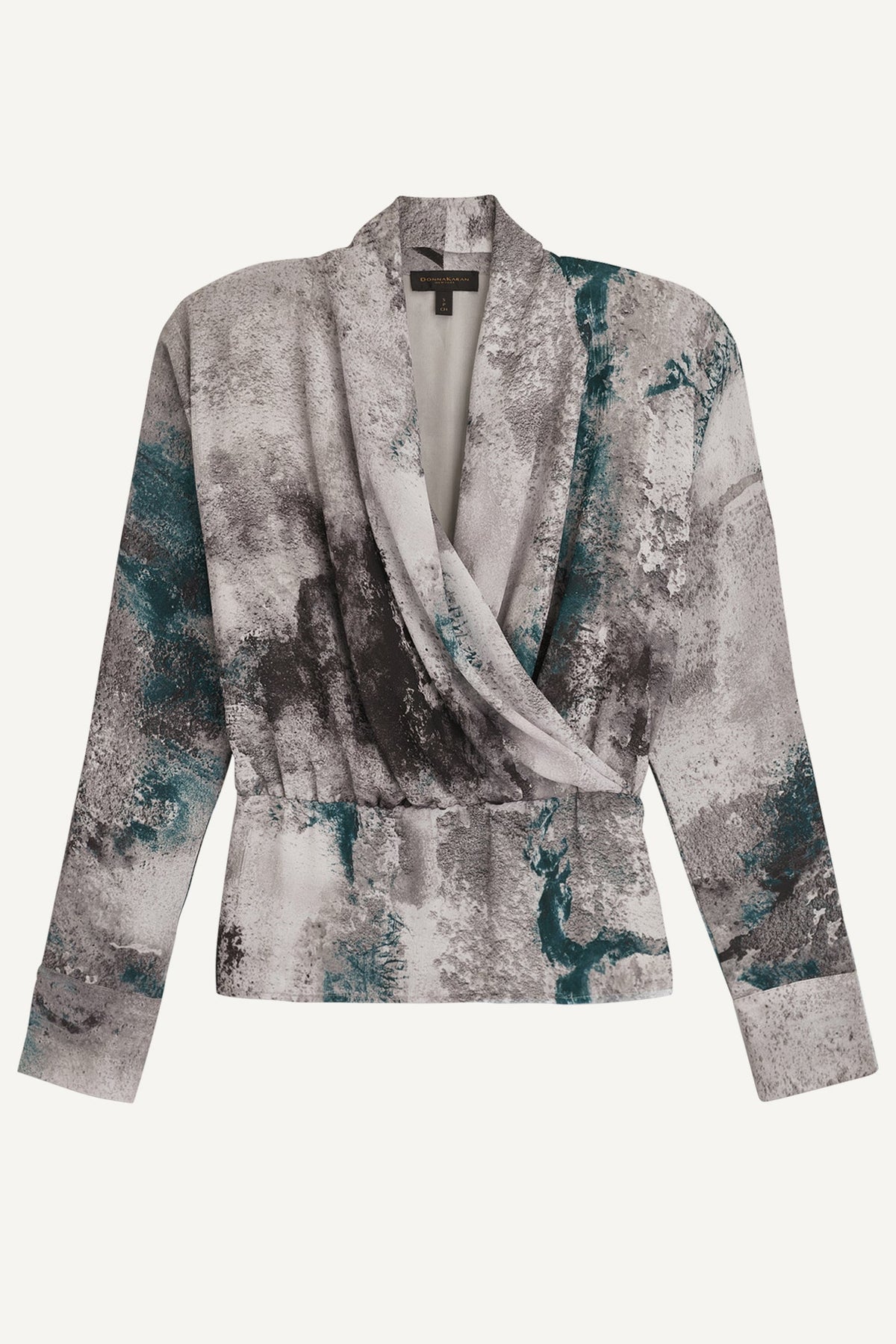 Donna Karan PRINTED FAUX WRAP BLOUSE