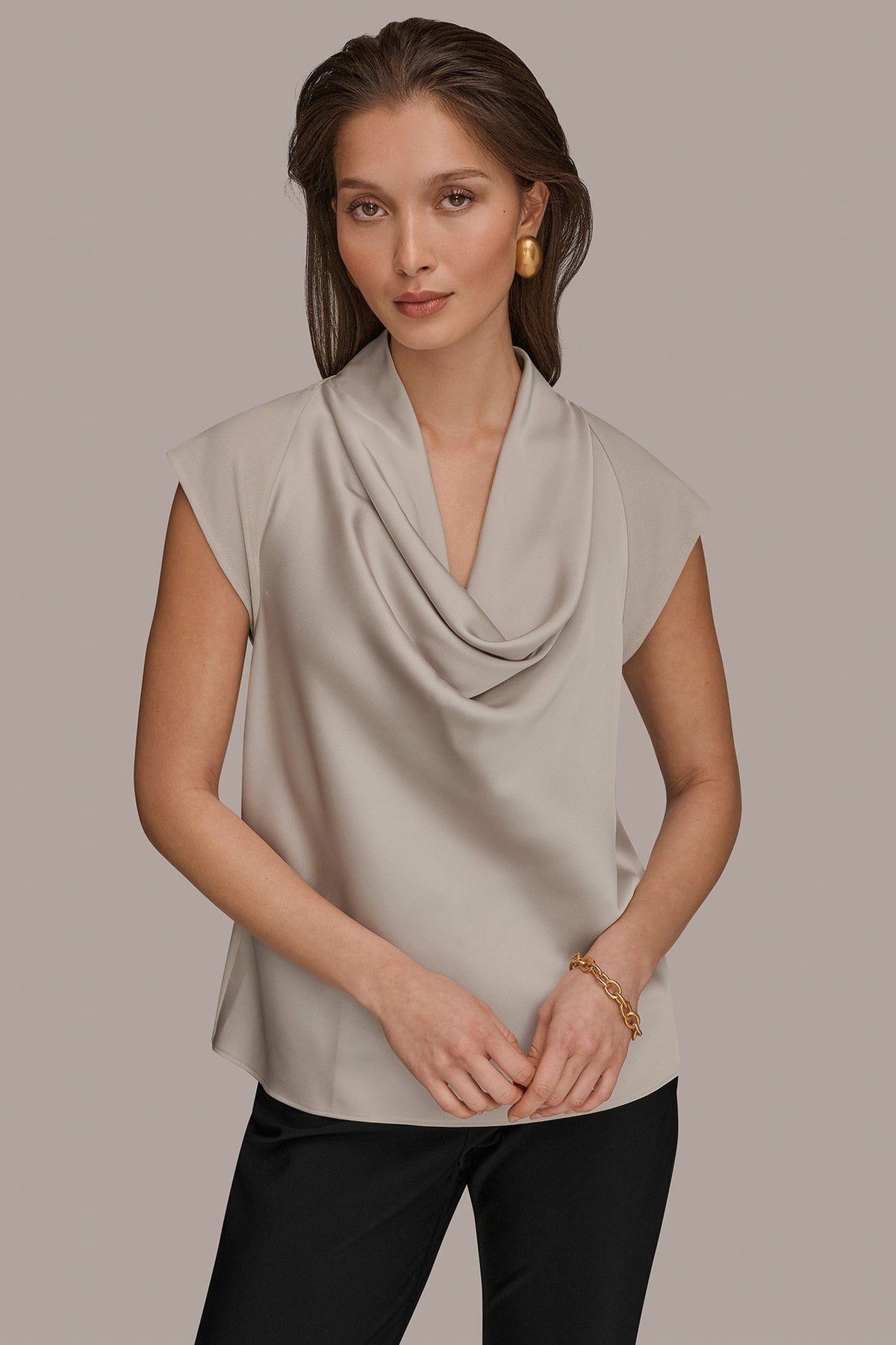 Donna Karan MIXED MEDIA COWL-NECK TOP