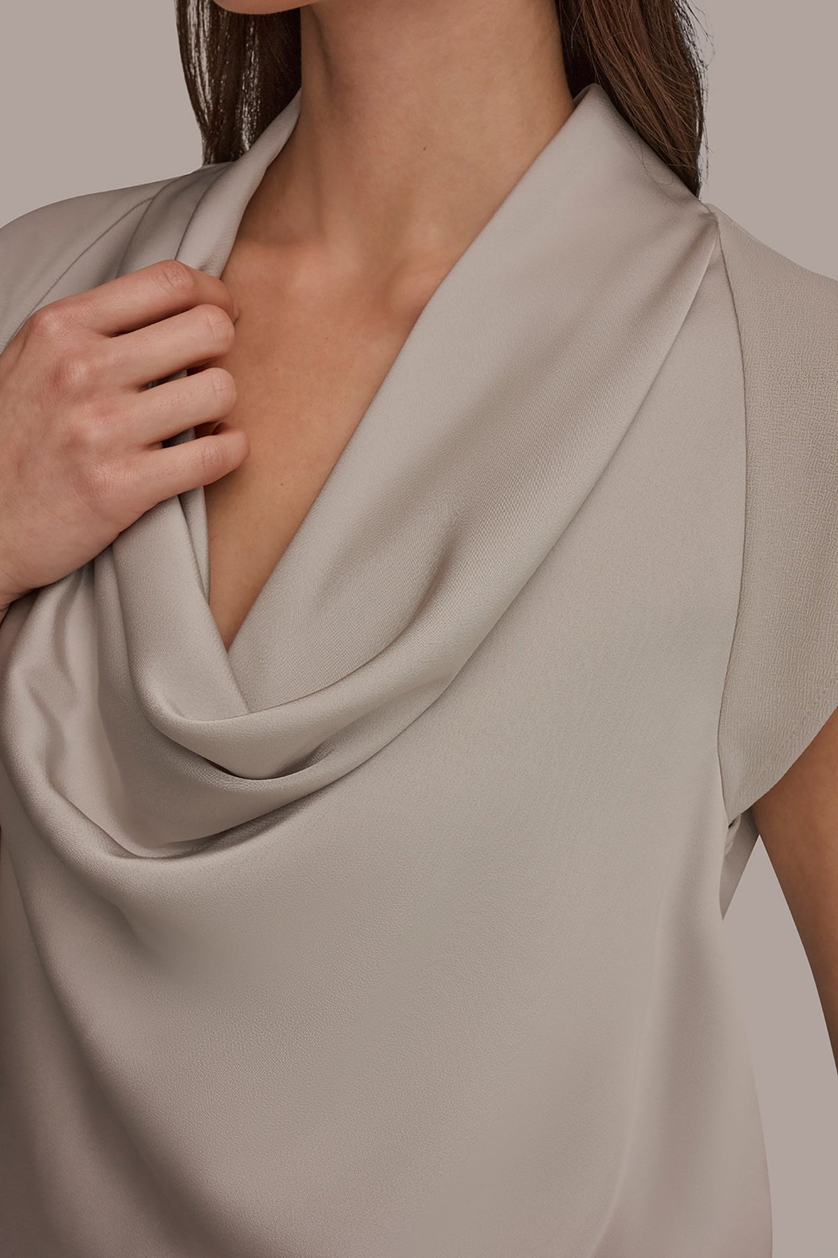 Donna Karan MIXED MEDIA COWL-NECK TOP