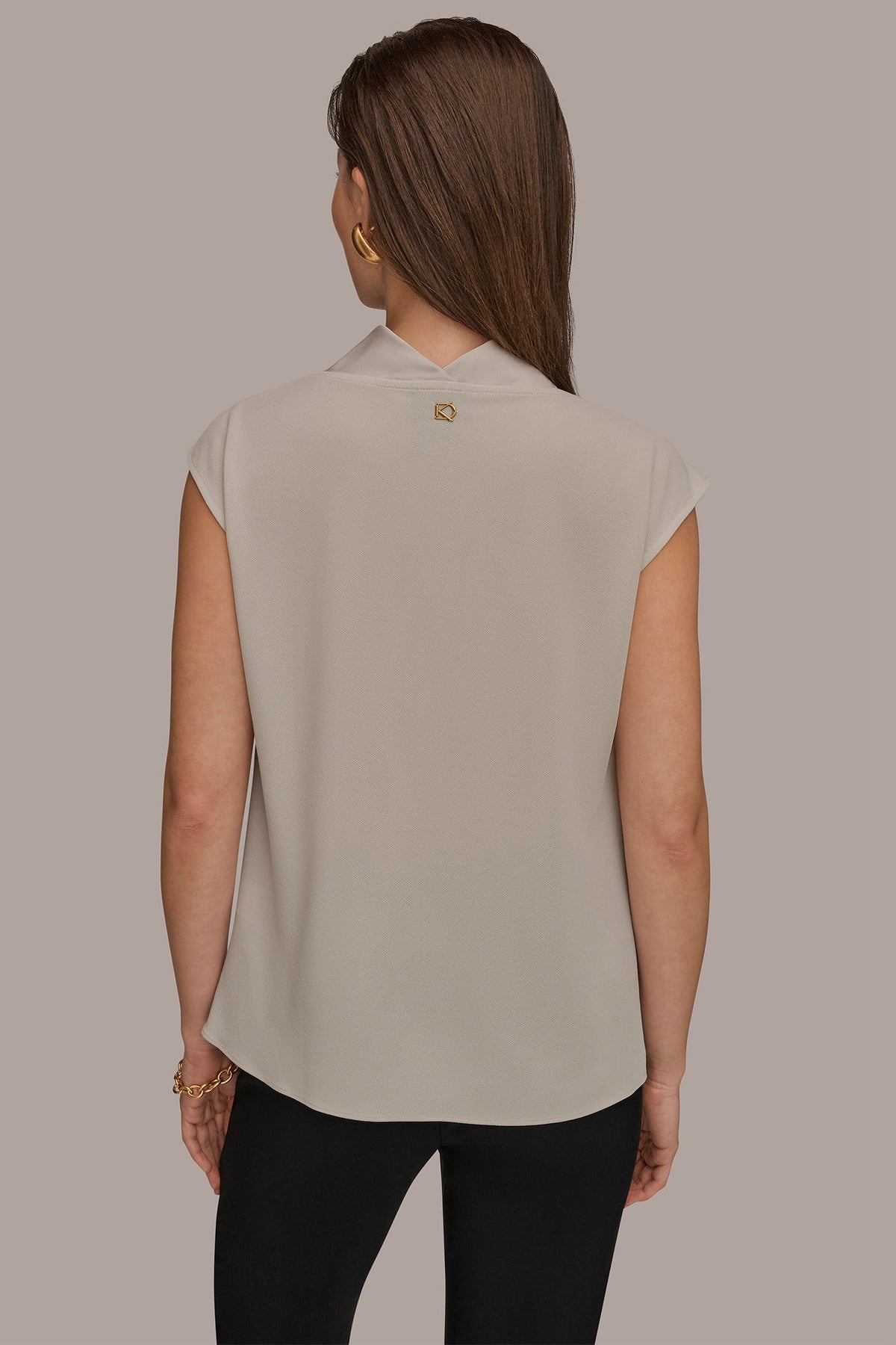 Donna Karan MIXED MEDIA COWL-NECK TOP