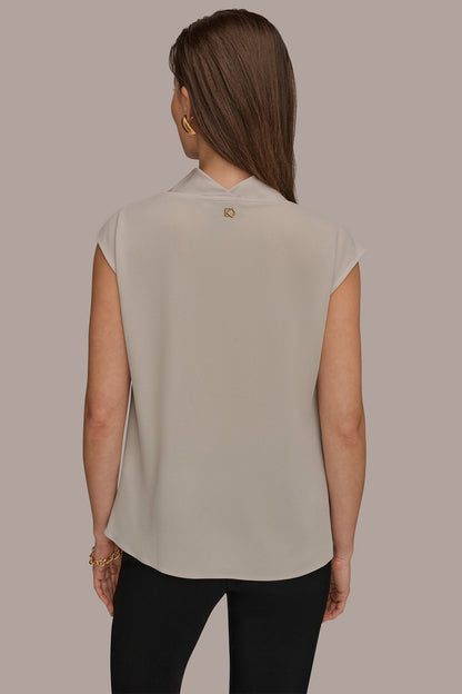 Donna Karan MIXED MEDIA COWL-NECK TOP