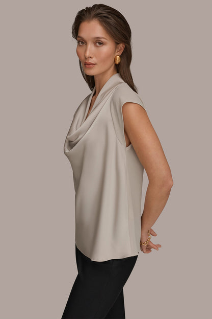 Donna Karan MIXED MEDIA COWL-NECK TOP