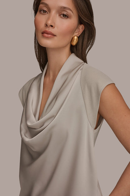 Donna Karan MIXED MEDIA COWL-NECK TOP