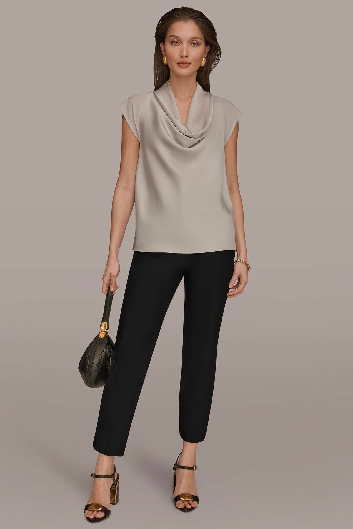 Donna Karan MIXED MEDIA COWL-NECK TOP