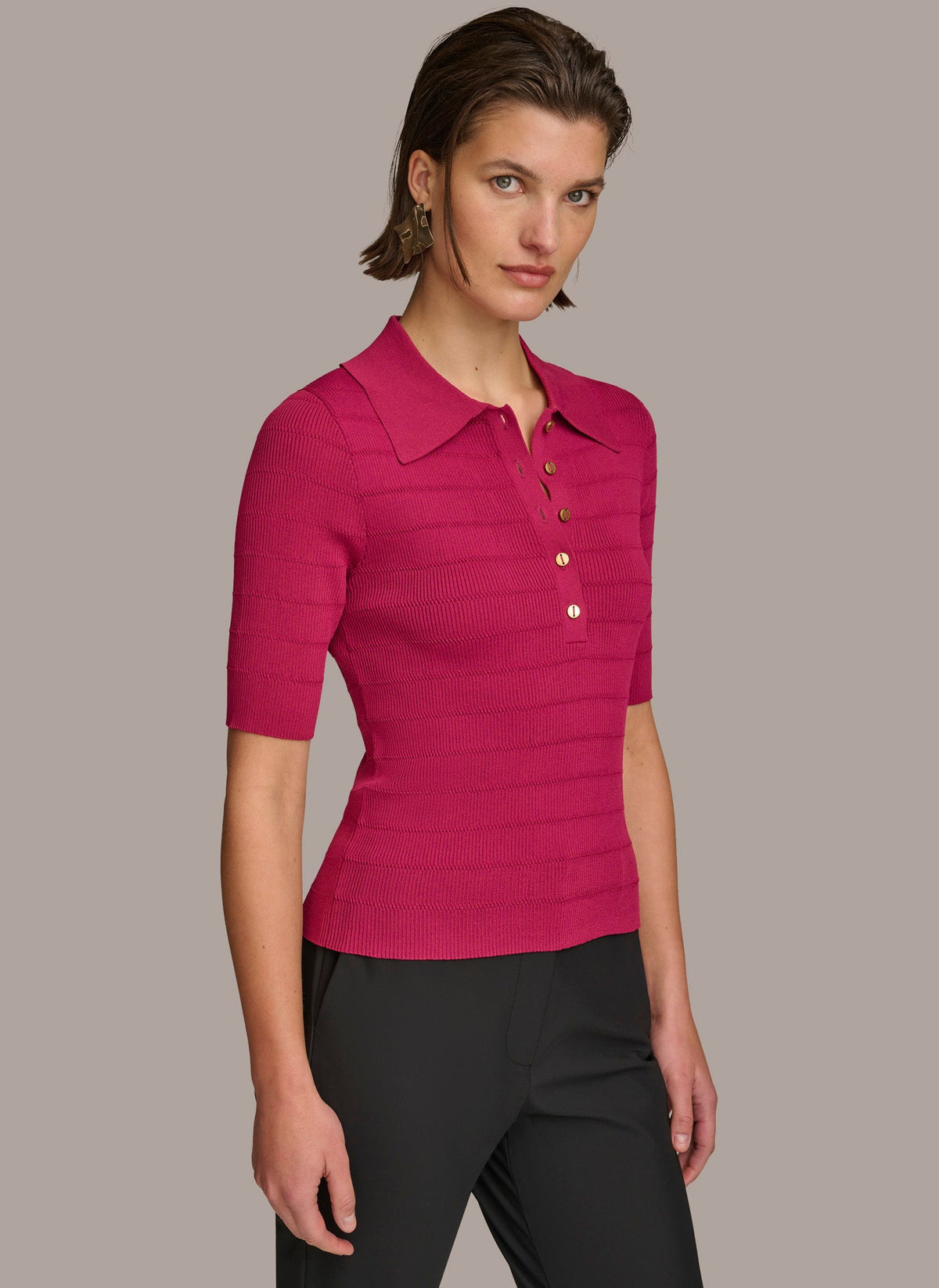 Donna Karan COLLAR BUTTON TOP