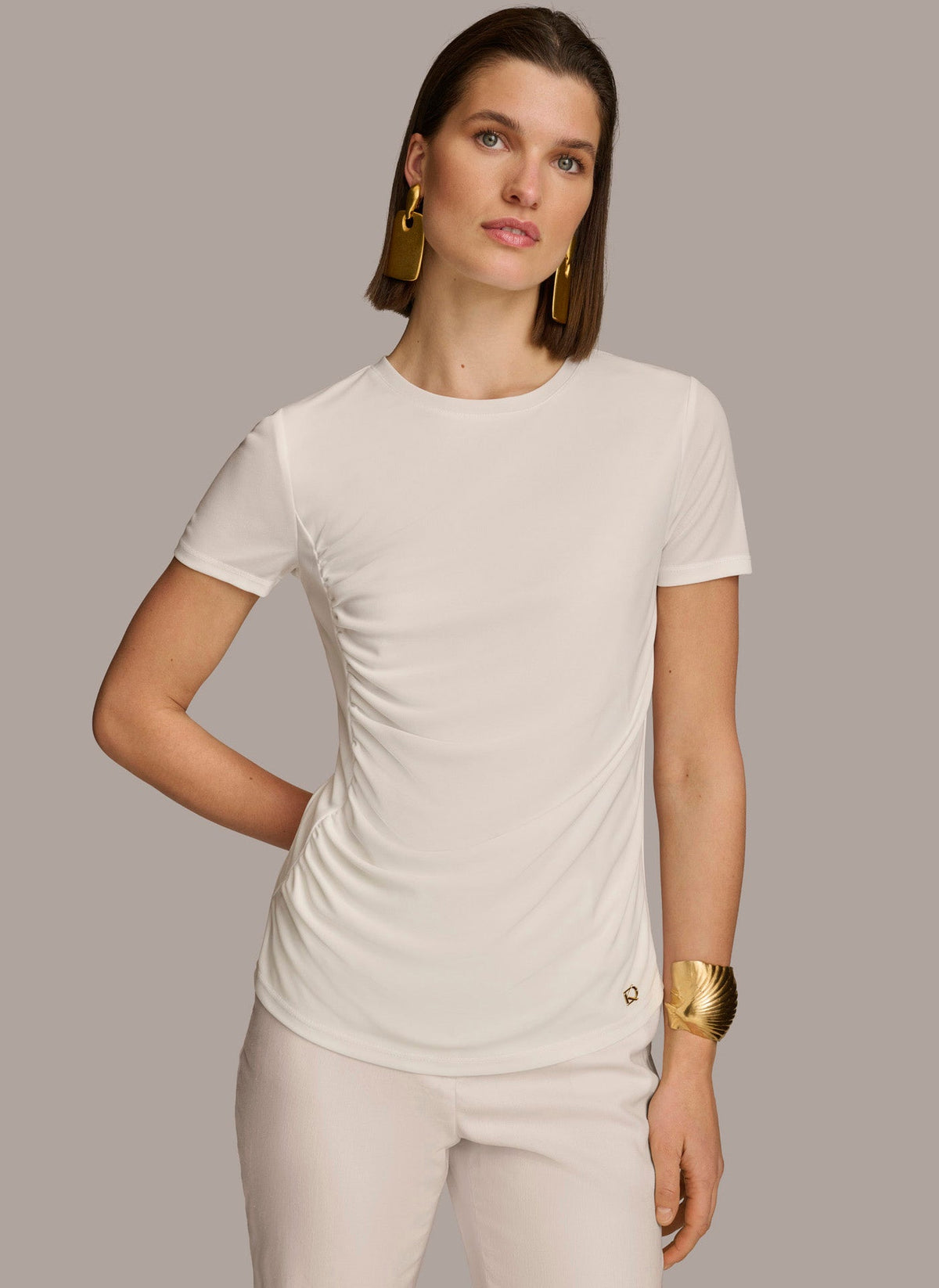 Donna Karan CREW NECK RUCHED TEE